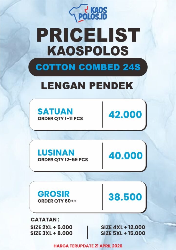 PRICELIST KAOS POLOS COTTON COMBED