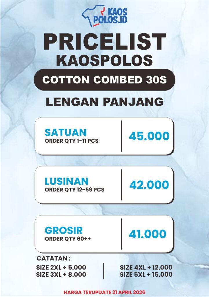 PRICELIST KAOS POLOS COTTON COMBED