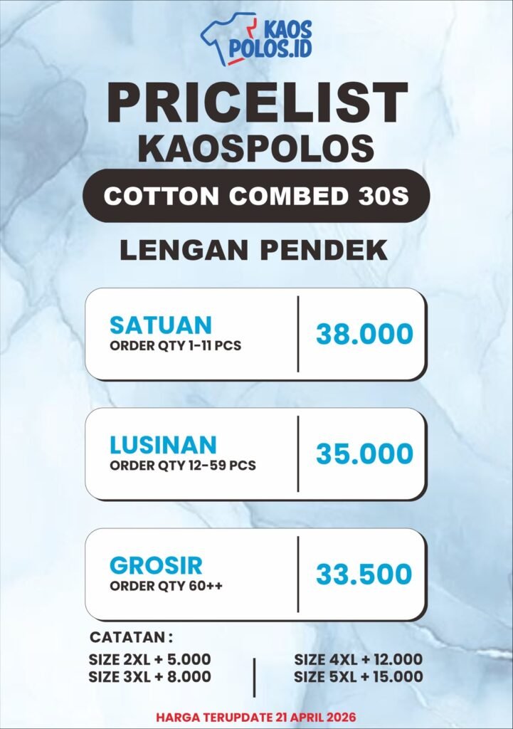 PRICELIST KAOS POLOS COTTON COMBED